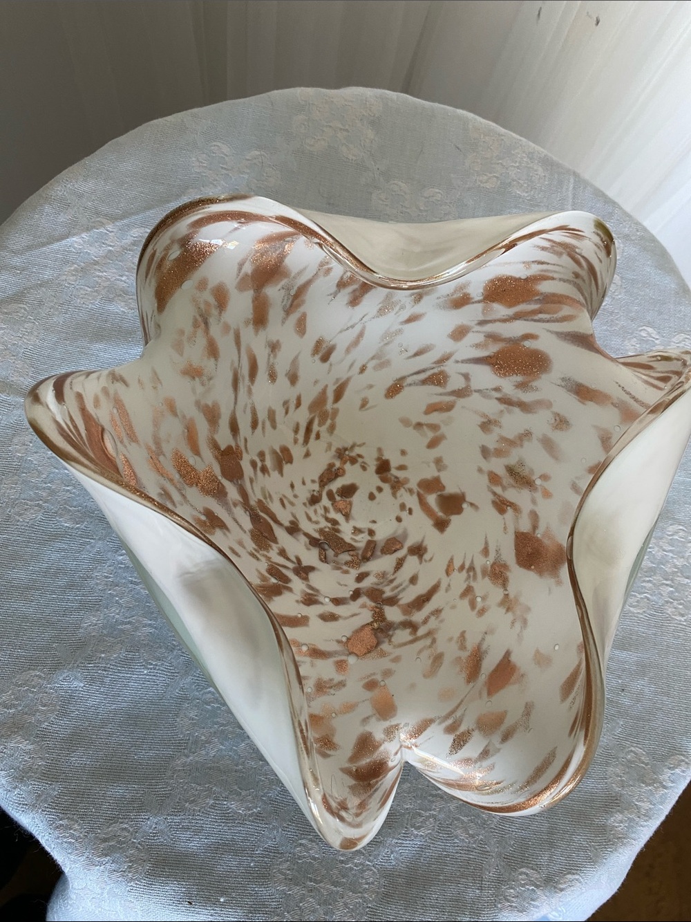 Handblown White and Copper Gold Glass Art Glass Bowl Unbranded MCM 60’s